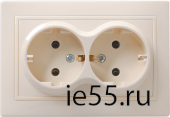РС12-3-ККм Розетка 2местн. c з/к без защ.штор. 16А КВАРТА (кремовый)