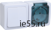 БГб-22-31-ГПБд блок "выкл 1кл + розетка 1м с з/к" о/у  IP54 ГЕРМЕС PLUS (кл.бел./кр.дым.)