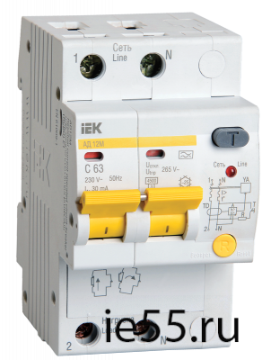 Диф.автомат АД12М 2Р С63  30мА ИЭК