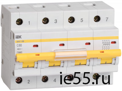 Автоматический выключатель ВА 47-100 4Р 80А 10 кА  х-ка С ИЭК