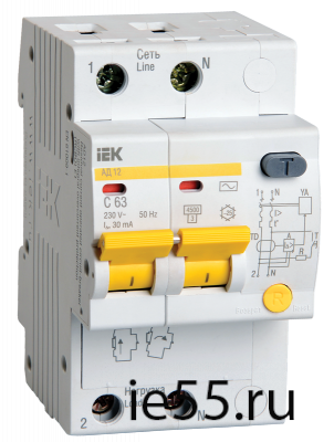 Диф.автомат АД12 2Р 63А  30мА ИЭК